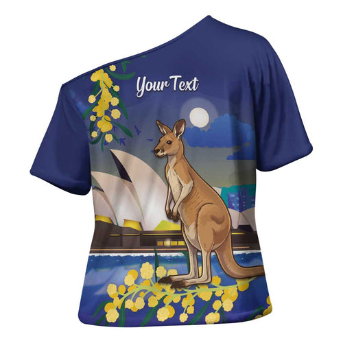 Kangaroo Australia Personalised Cross Shoulder Shirt Aussie Pride Golden Wattle Sydney Opera House