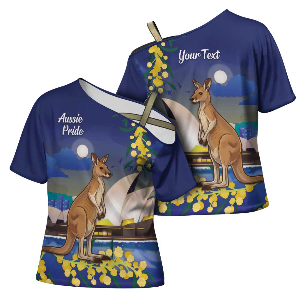 Kangaroo Australia Personalised Cross Shoulder Shirt Aussie Pride Golden Wattle Sydney Opera House