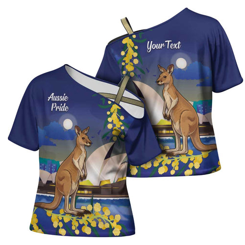 Kangaroo Australia Personalised Cross Shoulder Shirt Aussie Pride Golden Wattle Sydney Opera House