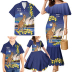 Kangaroo Australia Personalised Family Matching Mermaid Dress and Hawaiian Shirt Aussie Pride Golden Wattle Sydney Opera House