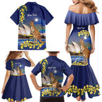 Kangaroo Australia Personalised Family Matching Mermaid Dress and Hawaiian Shirt Aussie Pride Golden Wattle Sydney Opera House