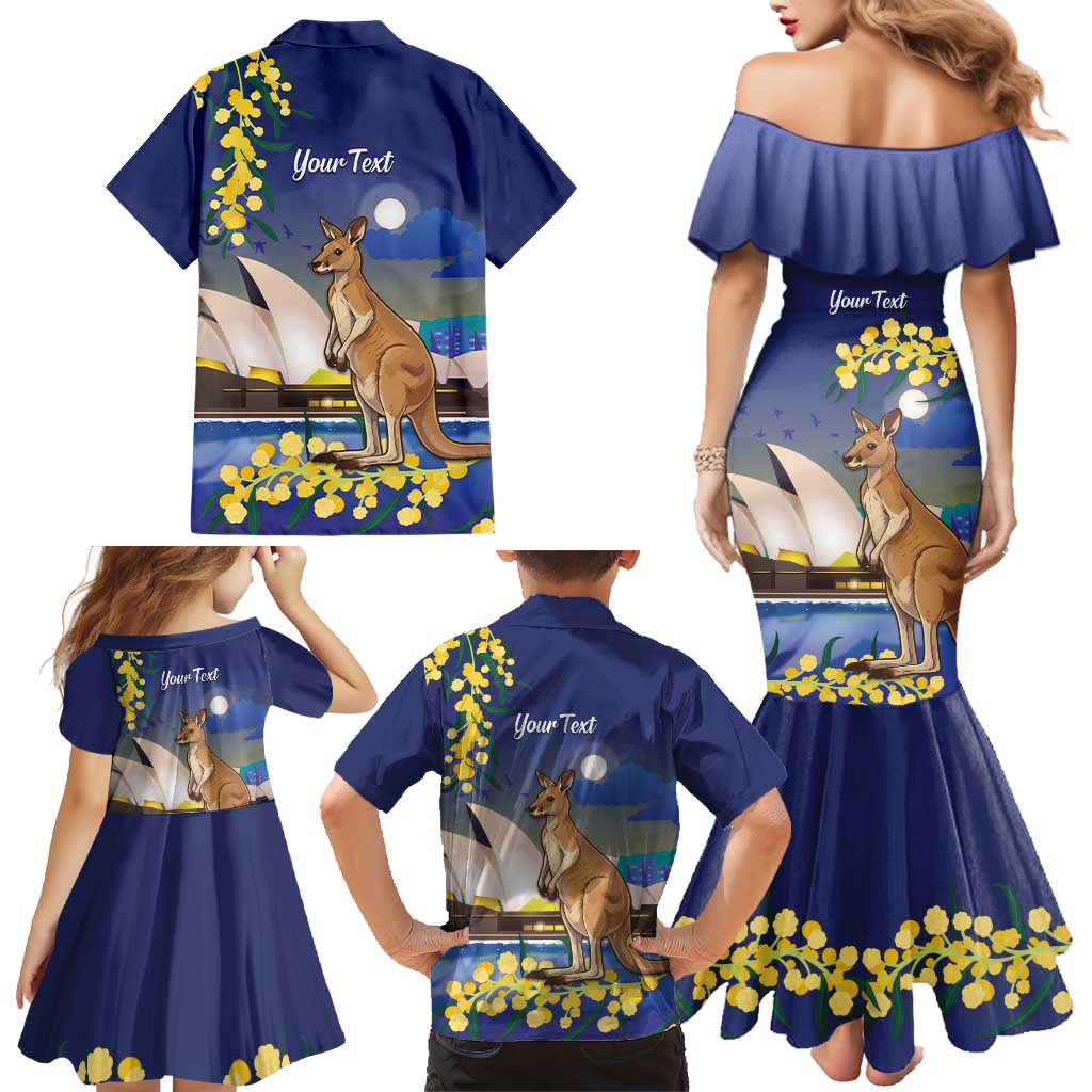 Kangaroo Australia Personalised Family Matching Mermaid Dress and Hawaiian Shirt Aussie Pride Golden Wattle Sydney Opera House