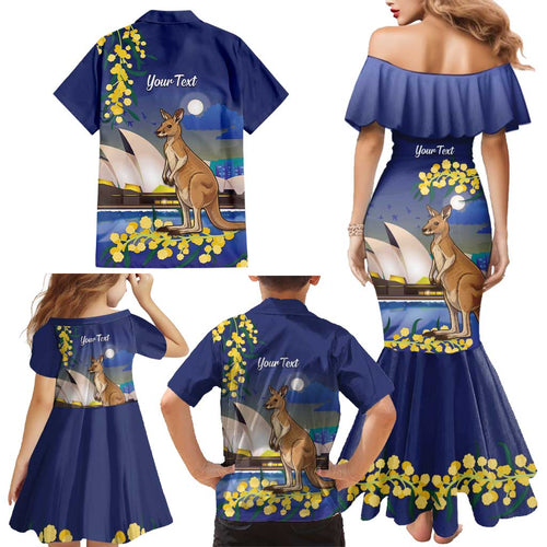 Kangaroo Australia Personalised Family Matching Mermaid Dress and Hawaiian Shirt Aussie Pride Golden Wattle Sydney Opera House