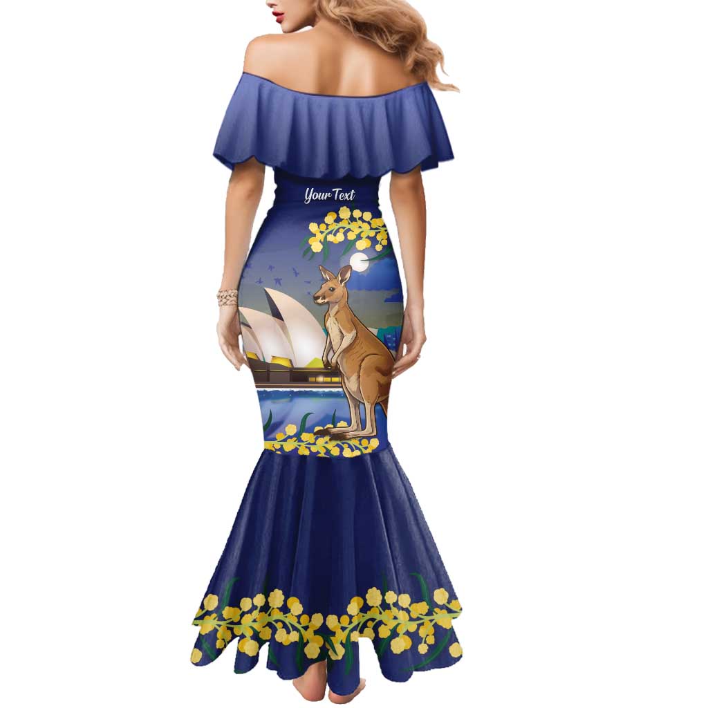 Kangaroo Australia Personalised Family Matching Mermaid Dress and Hawaiian Shirt Aussie Pride Golden Wattle Sydney Opera House