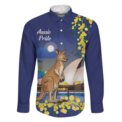 Kangaroo Australia Personalised Family Matching Off Shoulder Maxi Dress and Hawaiian Shirt Aussie Pride Golden Wattle Sydney Opera House