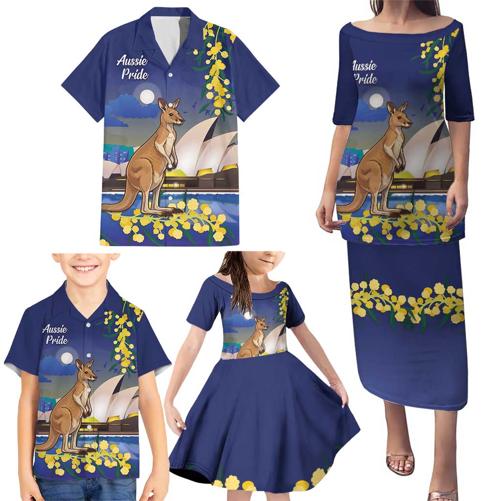 Kangaroo Australia Personalised Family Matching Puletasi and Hawaiian Shirt Aussie Pride Golden Wattle Sydney Opera House