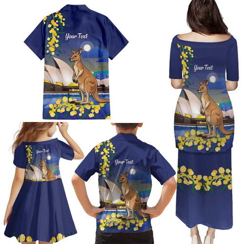 Kangaroo Australia Personalised Family Matching Puletasi and Hawaiian Shirt Aussie Pride Golden Wattle Sydney Opera House