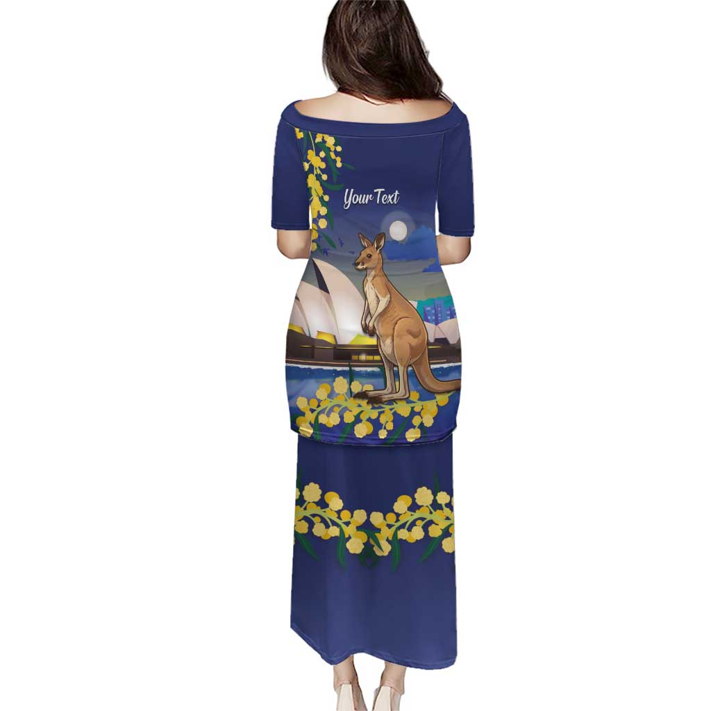 Kangaroo Australia Personalised Family Matching Puletasi and Hawaiian Shirt Aussie Pride Golden Wattle Sydney Opera House