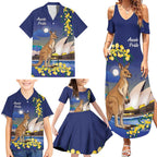 Kangaroo Australia Personalised Family Matching Summer Maxi Dress and Hawaiian Shirt Aussie Pride Golden Wattle Sydney Opera House