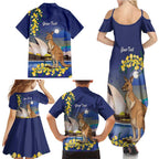 Kangaroo Australia Personalised Family Matching Summer Maxi Dress and Hawaiian Shirt Aussie Pride Golden Wattle Sydney Opera House