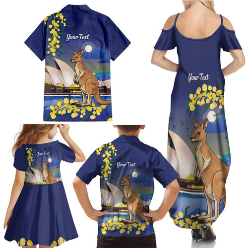 Kangaroo Australia Personalised Family Matching Summer Maxi Dress and Hawaiian Shirt Aussie Pride Golden Wattle Sydney Opera House