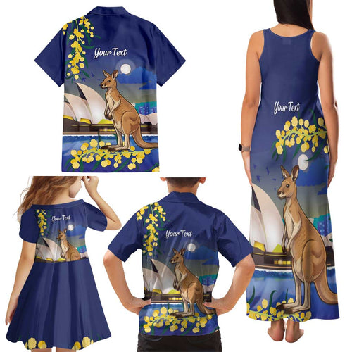 Kangaroo Australia Personalised Family Matching Tank Maxi Dress and Hawaiian Shirt Aussie Pride Golden Wattle Sydney Opera House
