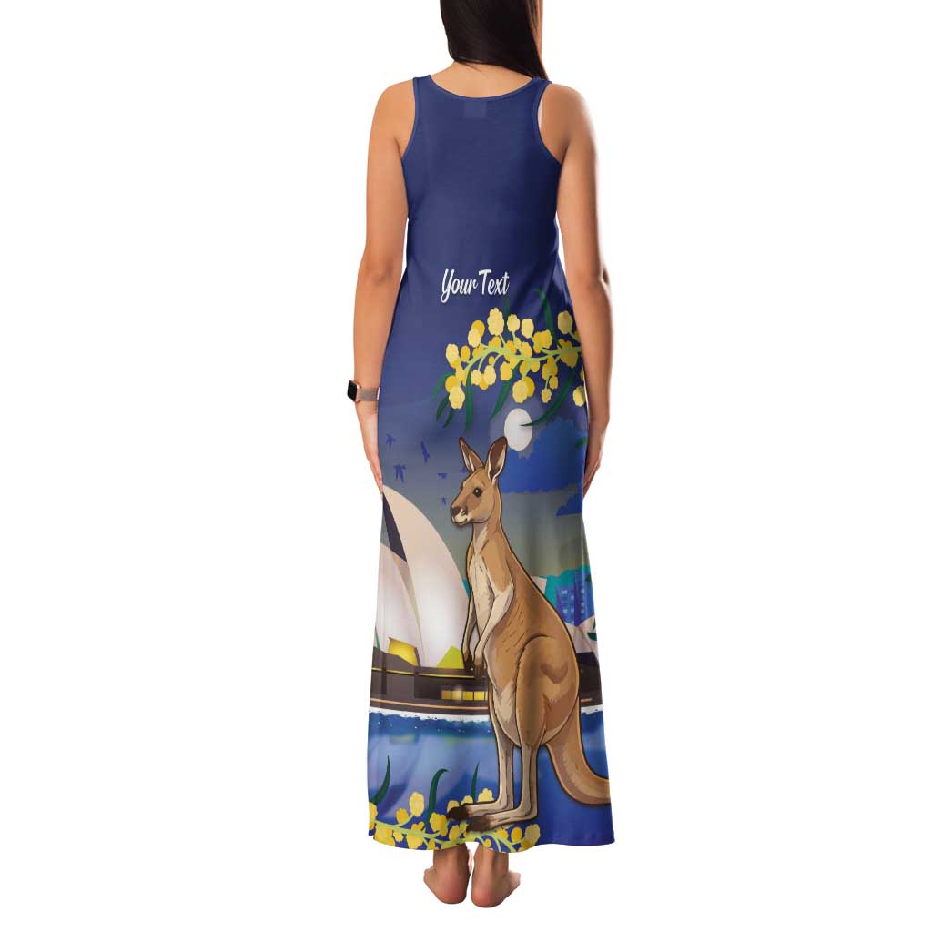 Kangaroo Australia Personalised Family Matching Tank Maxi Dress and Hawaiian Shirt Aussie Pride Golden Wattle Sydney Opera House