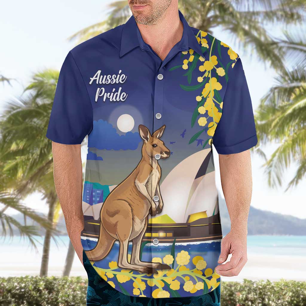 Kangaroo Australia Personalised Hawaiian Shirt Aussie Pride Golden Wattle Sydney Opera House