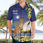 Kangaroo Australia Personalised Hawaiian Shirt Aussie Pride Golden Wattle Sydney Opera House
