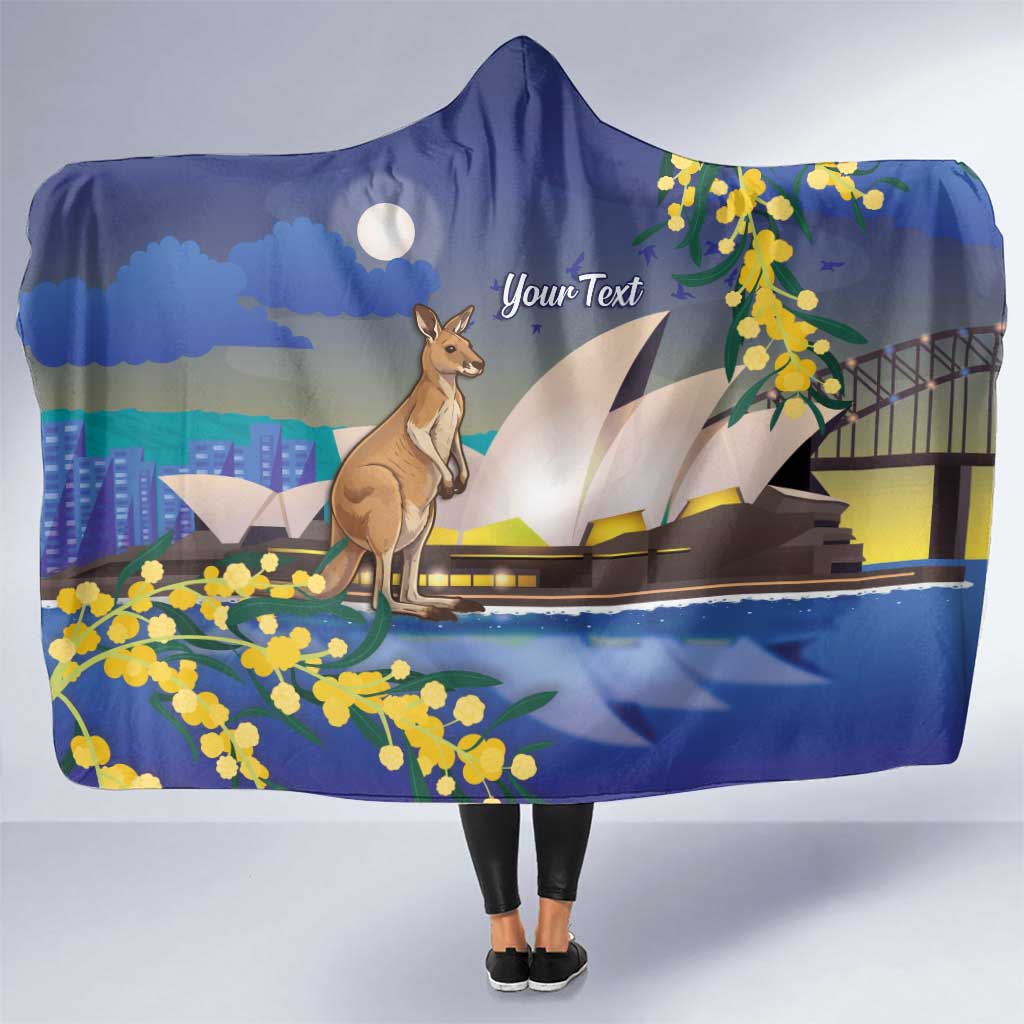 Kangaroo Australia Personalised Hooded Blanket Aussie Pride Golden Wattle Sydney Opera House