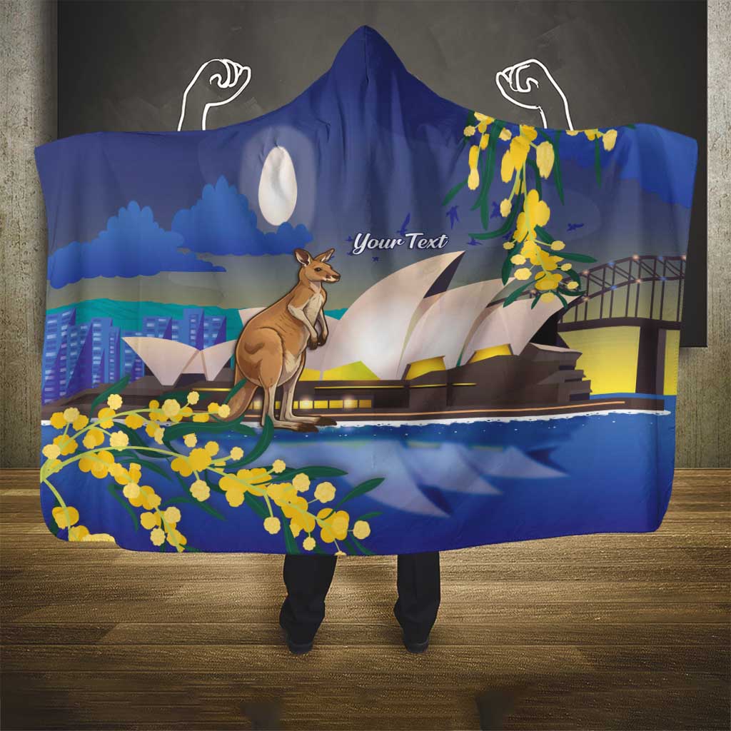 Kangaroo Australia Personalised Hooded Blanket Aussie Pride Golden Wattle Sydney Opera House
