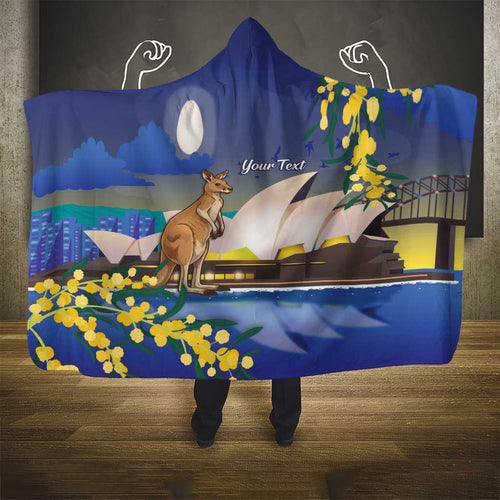 Kangaroo Australia Personalised Hooded Blanket Aussie Pride Golden Wattle Sydney Opera House