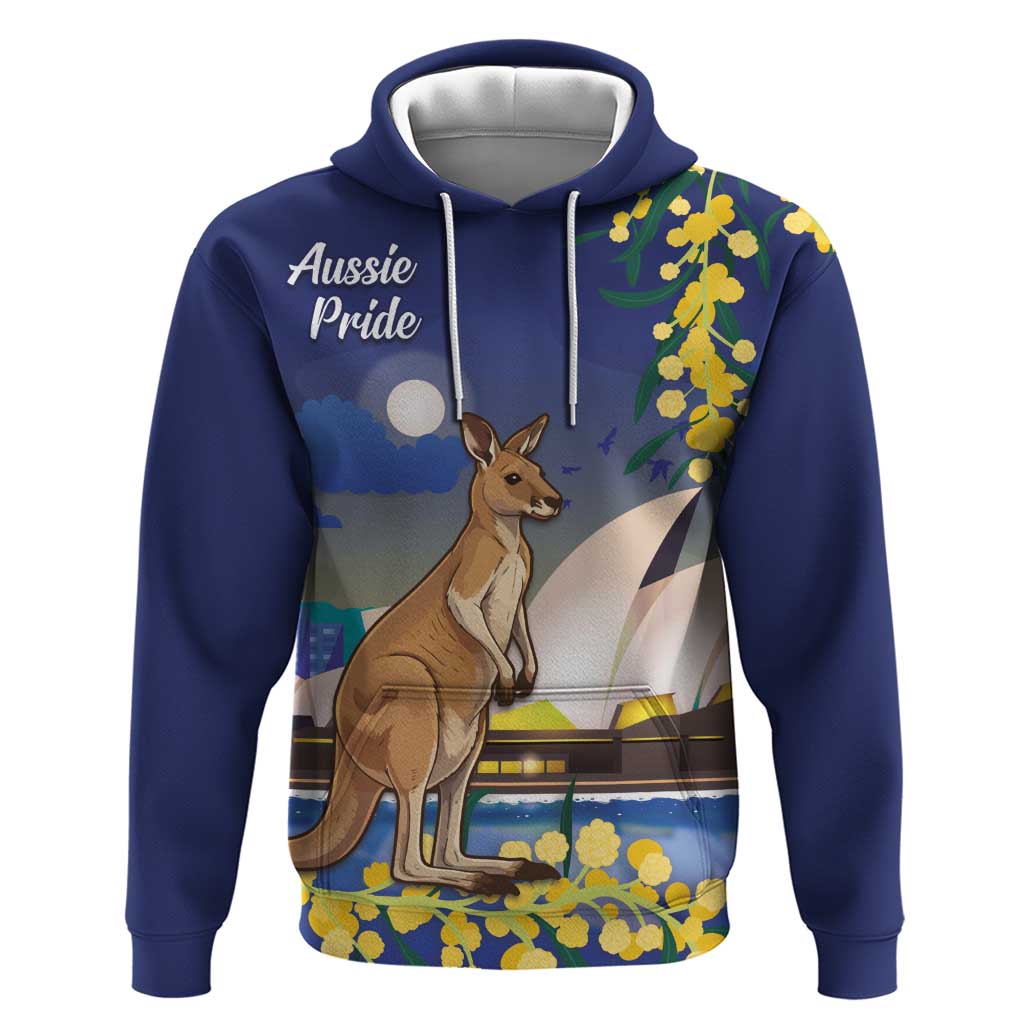 Kangaroo Australia Personalised Hoodie Aussie Pride Golden Wattle Sydney Opera House