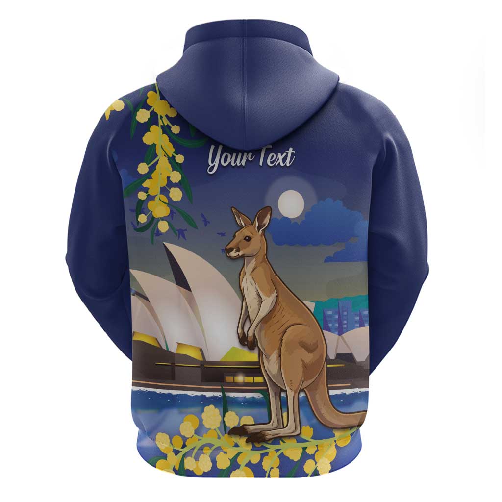 Kangaroo Australia Personalised Hoodie Aussie Pride Golden Wattle Sydney Opera House