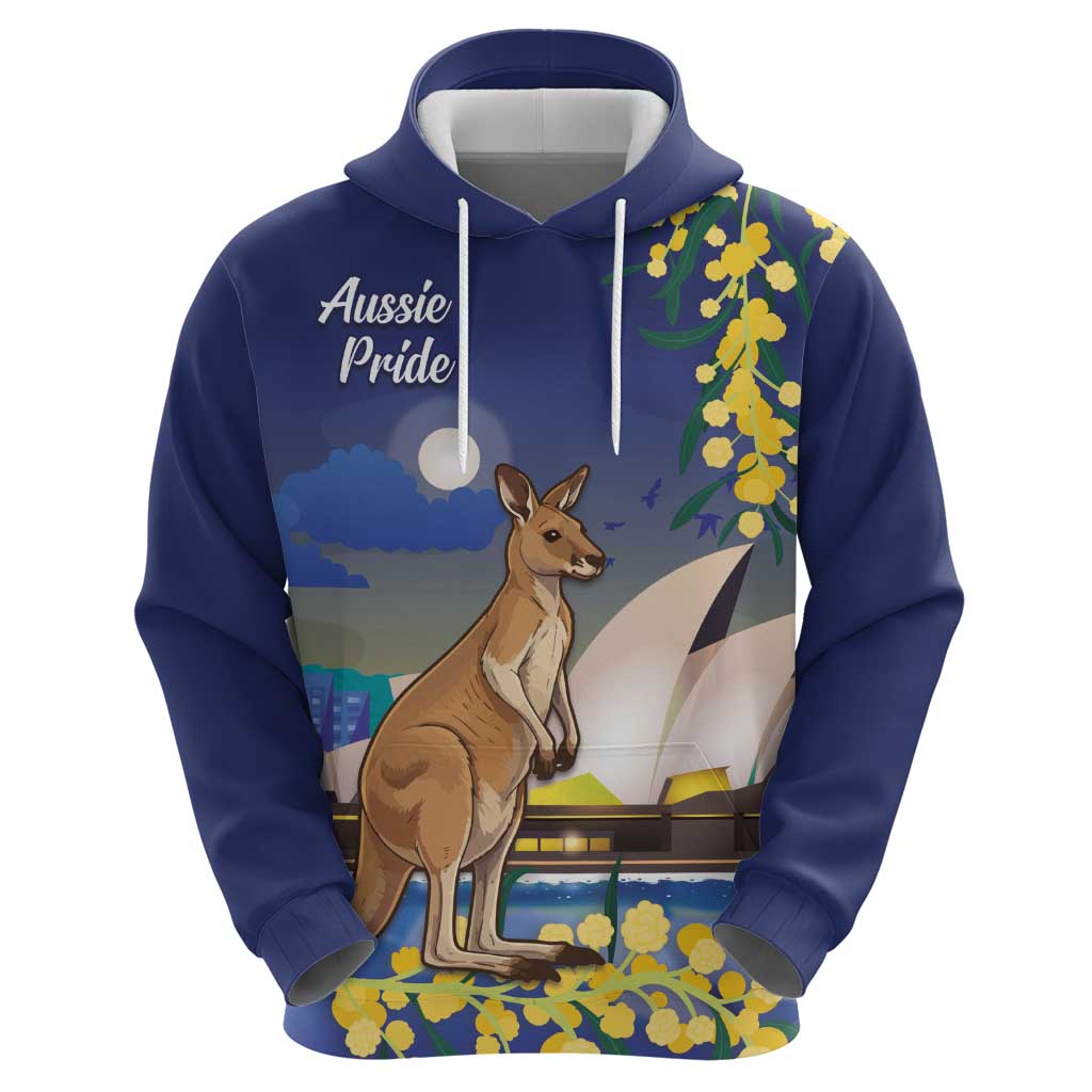 Kangaroo Australia Personalised Hoodie Aussie Pride Golden Wattle Sydney Opera House