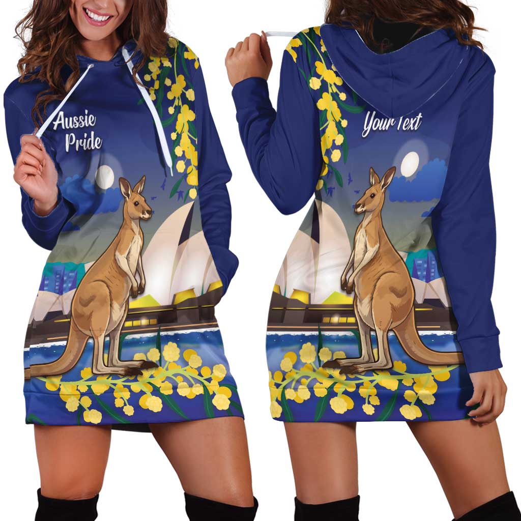 Kangaroo Australia Personalised Hoodie Dress Aussie Pride Golden Wattle Sydney Opera House