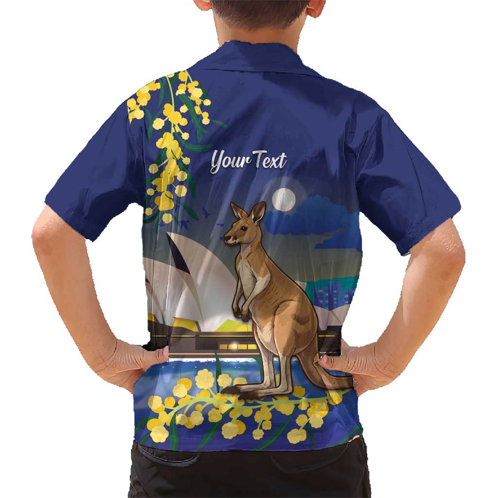 Kangaroo Australia Personalised Kid Hawaiian Shirt Aussie Pride Golden Wattle Sydney Opera House