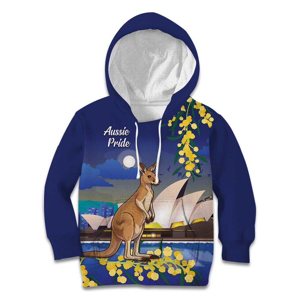 Kangaroo Australia Personalised Kid Hoodie Aussie Pride Golden Wattle Sydney Opera House