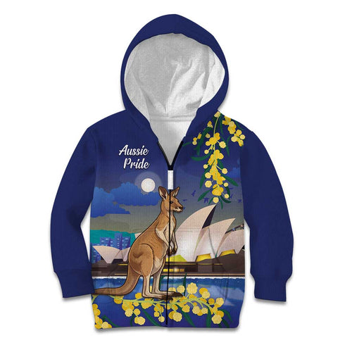 Kangaroo Australia Personalised Kid Hoodie Aussie Pride Golden Wattle Sydney Opera House