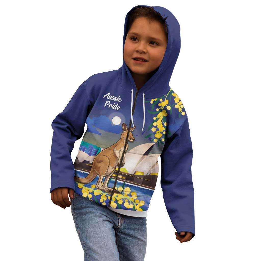 Kangaroo Australia Personalised Kid Hoodie Aussie Pride Golden Wattle Sydney Opera House