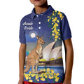 Kangaroo Australia Personalised Kid Polo Shirt Aussie Pride Golden Wattle Sydney Opera House