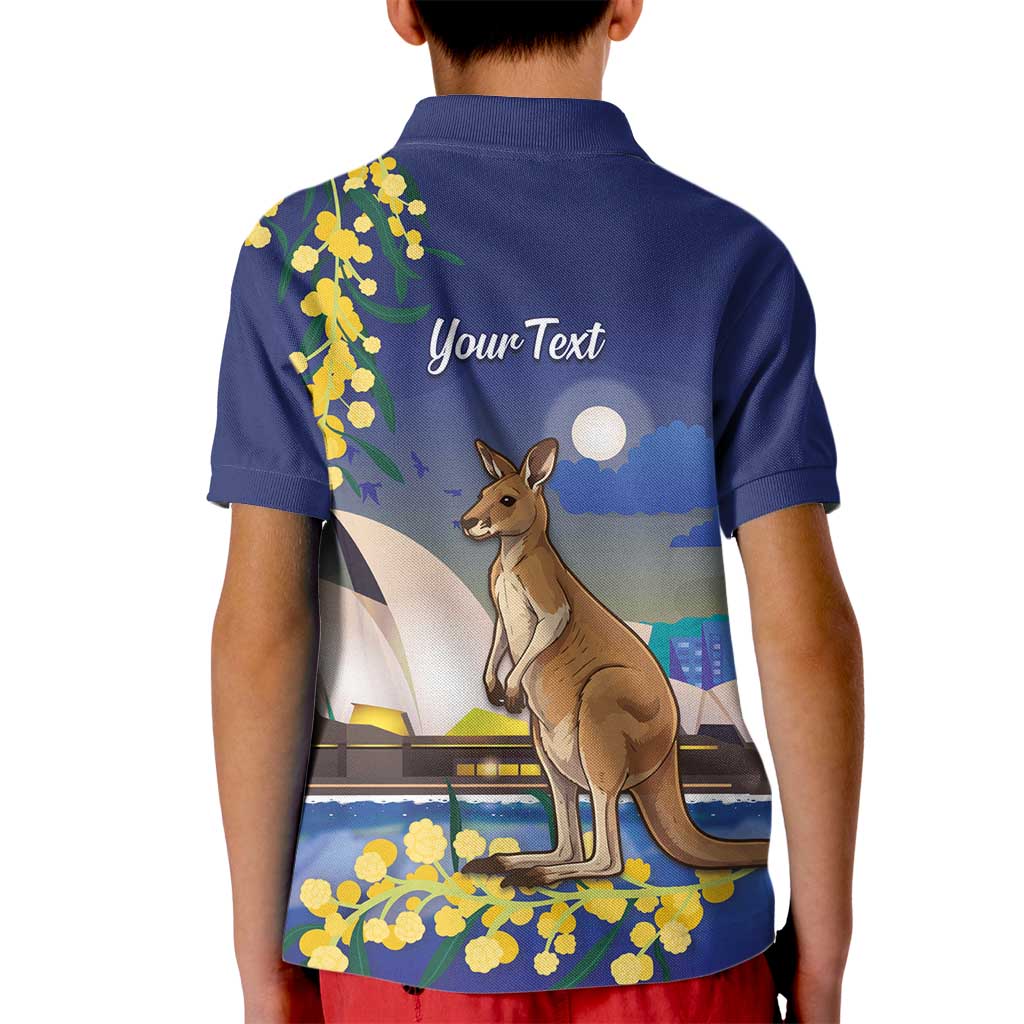 Kangaroo Australia Personalised Kid Polo Shirt Aussie Pride Golden Wattle Sydney Opera House