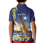 Kangaroo Australia Personalised Kid Polo Shirt Aussie Pride Golden Wattle Sydney Opera House