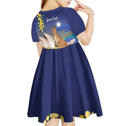 Kangaroo Australia Personalised Kid Short Sleeve Dress Aussie Pride Golden Wattle Sydney Opera House