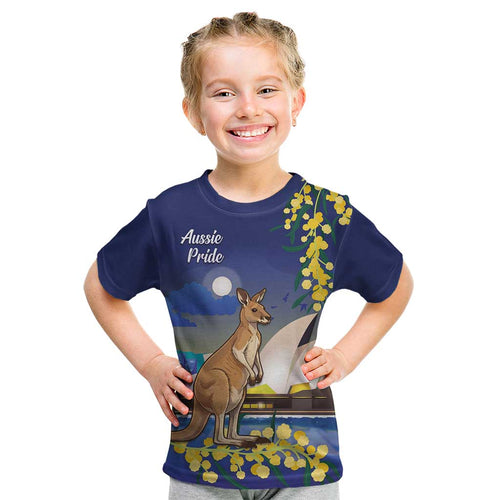 Kangaroo Australia Personalised Kid T Shirt Aussie Pride Golden Wattle Sydney Opera House