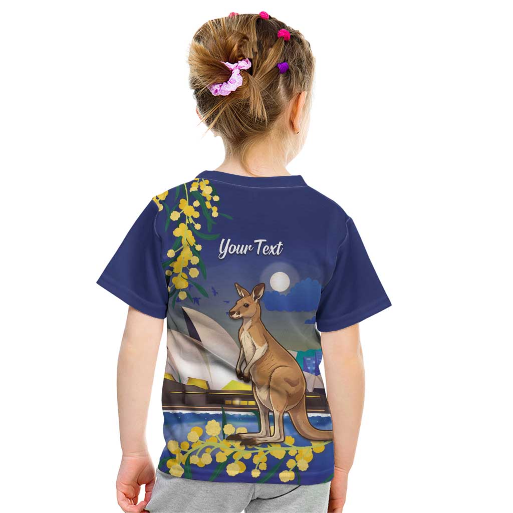 Kangaroo Australia Personalised Kid T Shirt Aussie Pride Golden Wattle Sydney Opera House