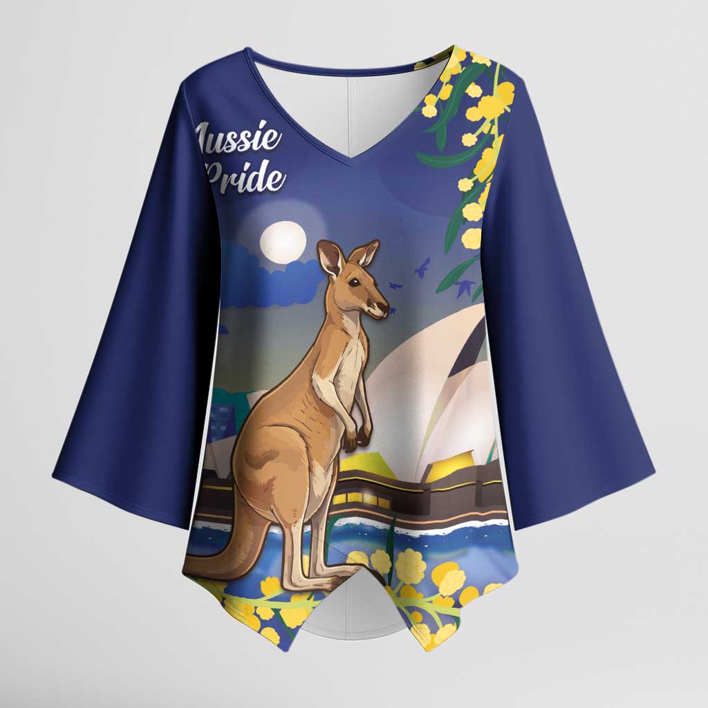 Kangaroo Australia Personalised Kimono Sleeve Blouse Aussie Pride Golden Wattle Sydney Opera House