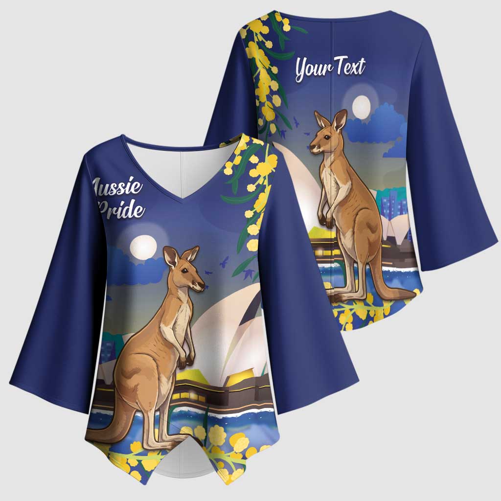 Kangaroo Australia Personalised Kimono Sleeve Blouse Aussie Pride Golden Wattle Sydney Opera House