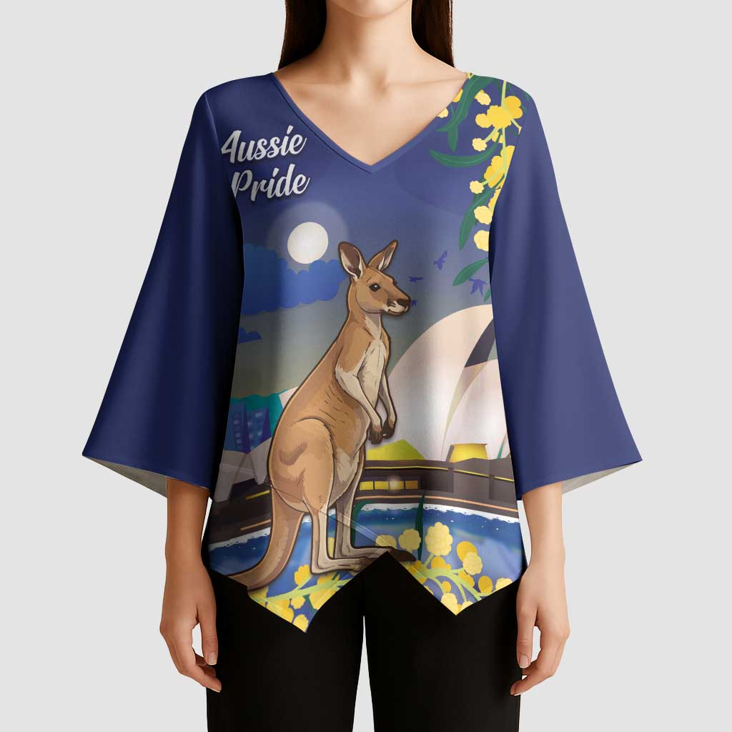 Kangaroo Australia Personalised Kimono Sleeve Blouse Aussie Pride Golden Wattle Sydney Opera House