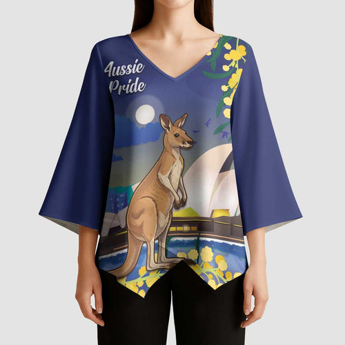 Kangaroo Australia Personalised Kimono Sleeve Blouse Aussie Pride Golden Wattle Sydney Opera House