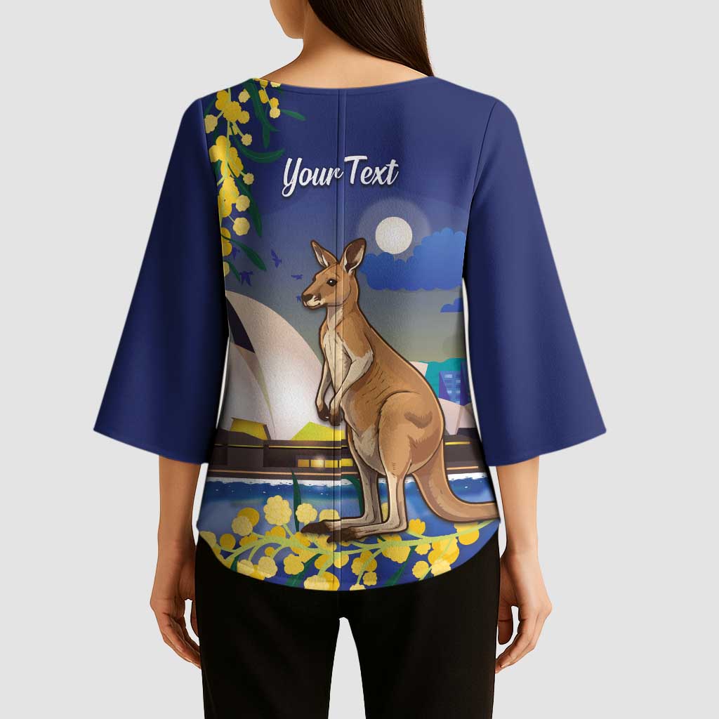 Kangaroo Australia Personalised Kimono Sleeve Blouse Aussie Pride Golden Wattle Sydney Opera House