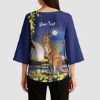 Kangaroo Australia Personalised Kimono Sleeve Blouse Aussie Pride Golden Wattle Sydney Opera House