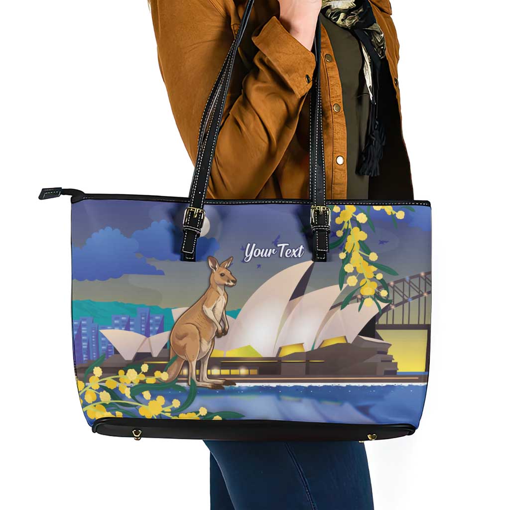 Kangaroo Australia Personalised Leather Tote Bag Aussie Pride Golden Wattle Sydney Opera House