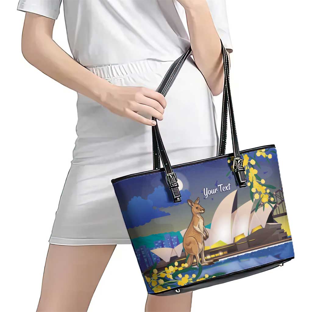 Kangaroo Australia Personalised Leather Tote Bag Aussie Pride Golden Wattle Sydney Opera House