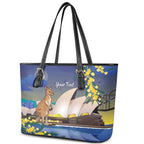 Kangaroo Australia Personalised Leather Tote Bag Aussie Pride Golden Wattle Sydney Opera House