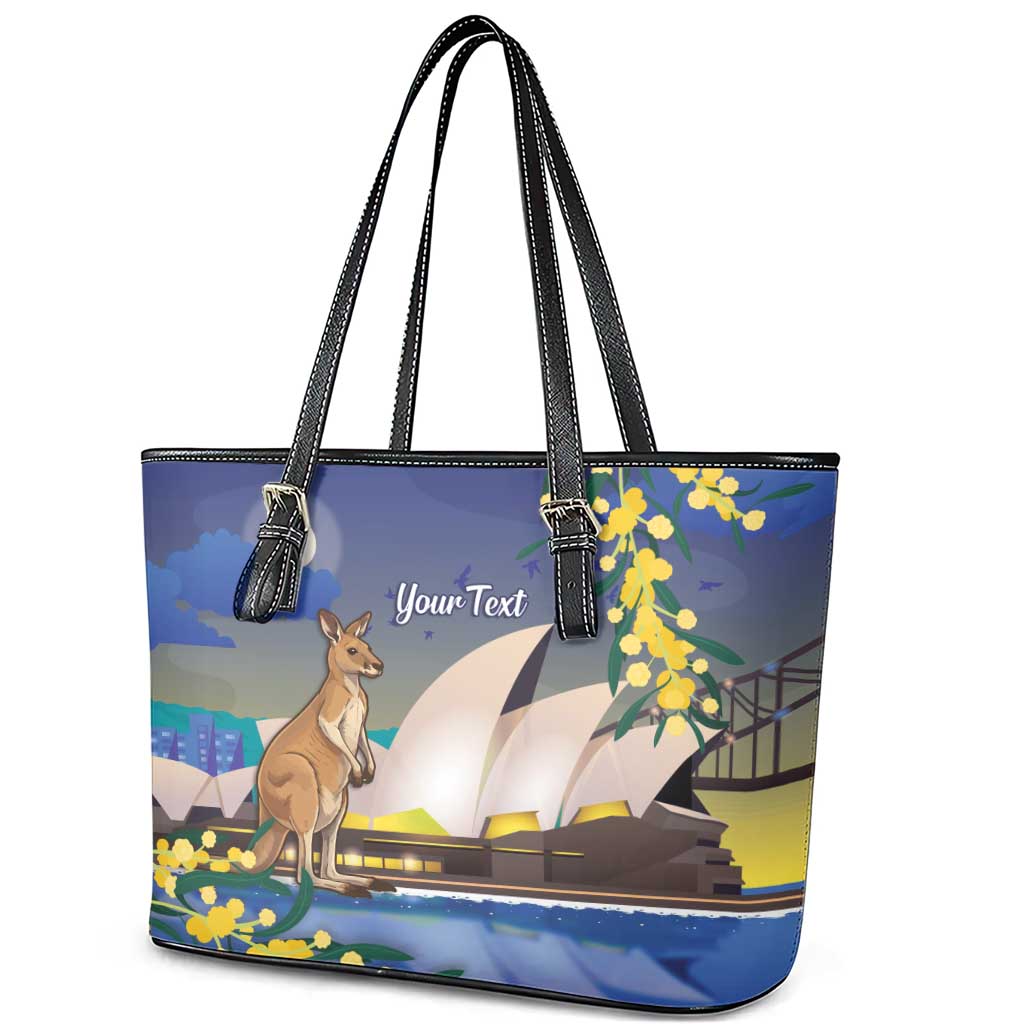 Kangaroo Australia Personalised Leather Tote Bag Aussie Pride Golden Wattle Sydney Opera House