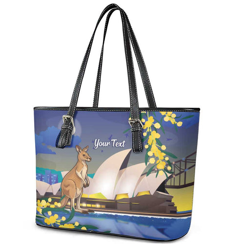 Kangaroo Australia Personalised Leather Tote Bag Aussie Pride Golden Wattle Sydney Opera House