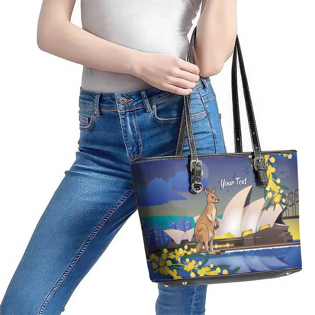 Kangaroo Australia Personalised Leather Tote Bag Aussie Pride Golden Wattle Sydney Opera House