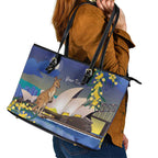 Kangaroo Australia Personalised Leather Tote Bag Aussie Pride Golden Wattle Sydney Opera House
