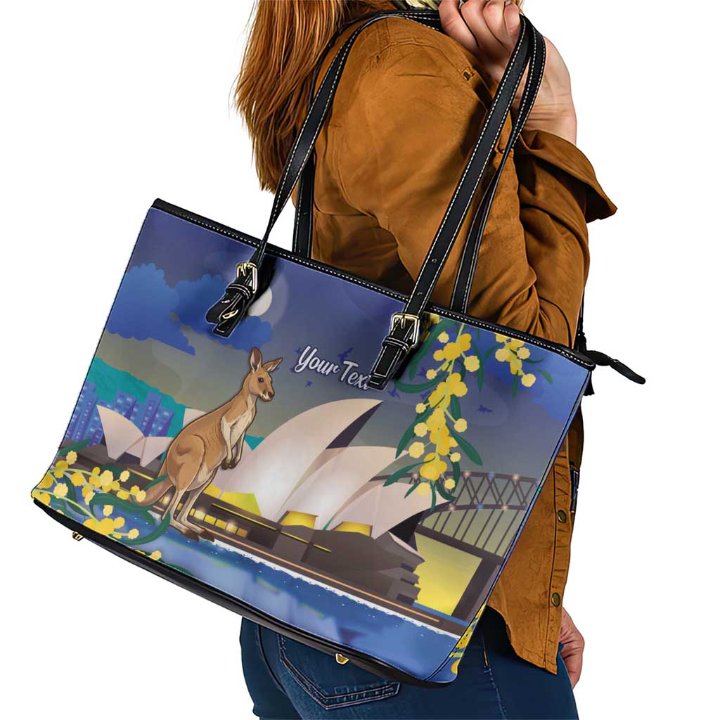 Kangaroo Australia Personalised Leather Tote Bag Aussie Pride Golden Wattle Sydney Opera House
